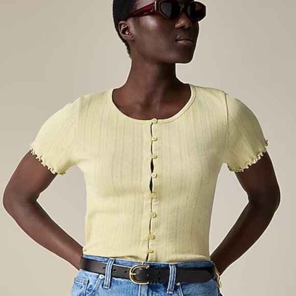 J. Crew Tops - J. Crew Pointelle short-sleeve knit cardigan in "belmont khaki" - Size XS - NWT